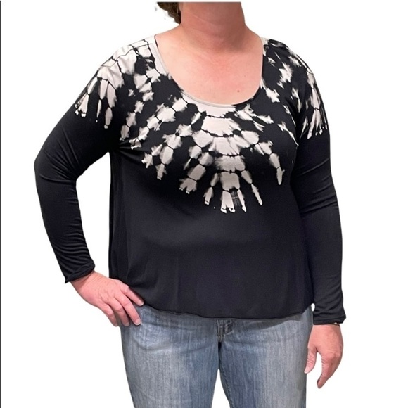𝅺PATRONS of Peace black rayon top w/tie dye upper portion grunge whimsigoth - Picture 1 of 8